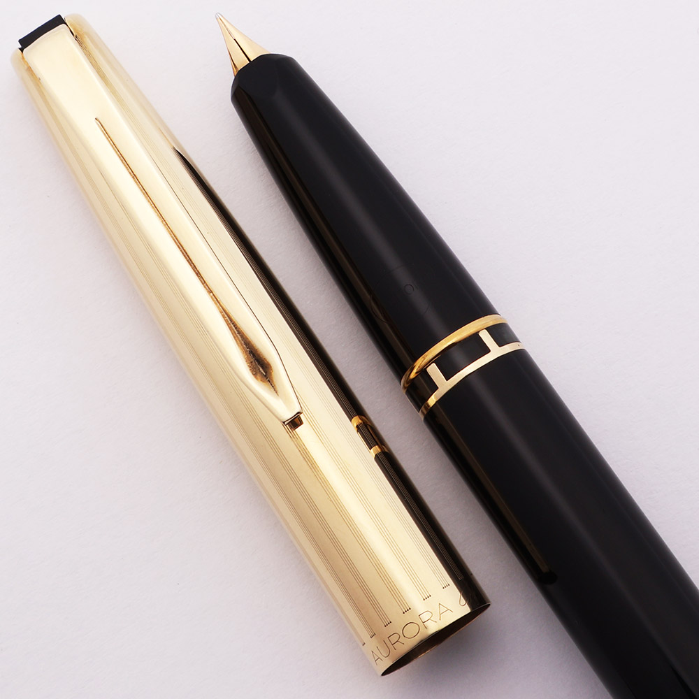Aurora 98 Fountain Pen (1960s) - Black w/ GP cap, Piston Fill
